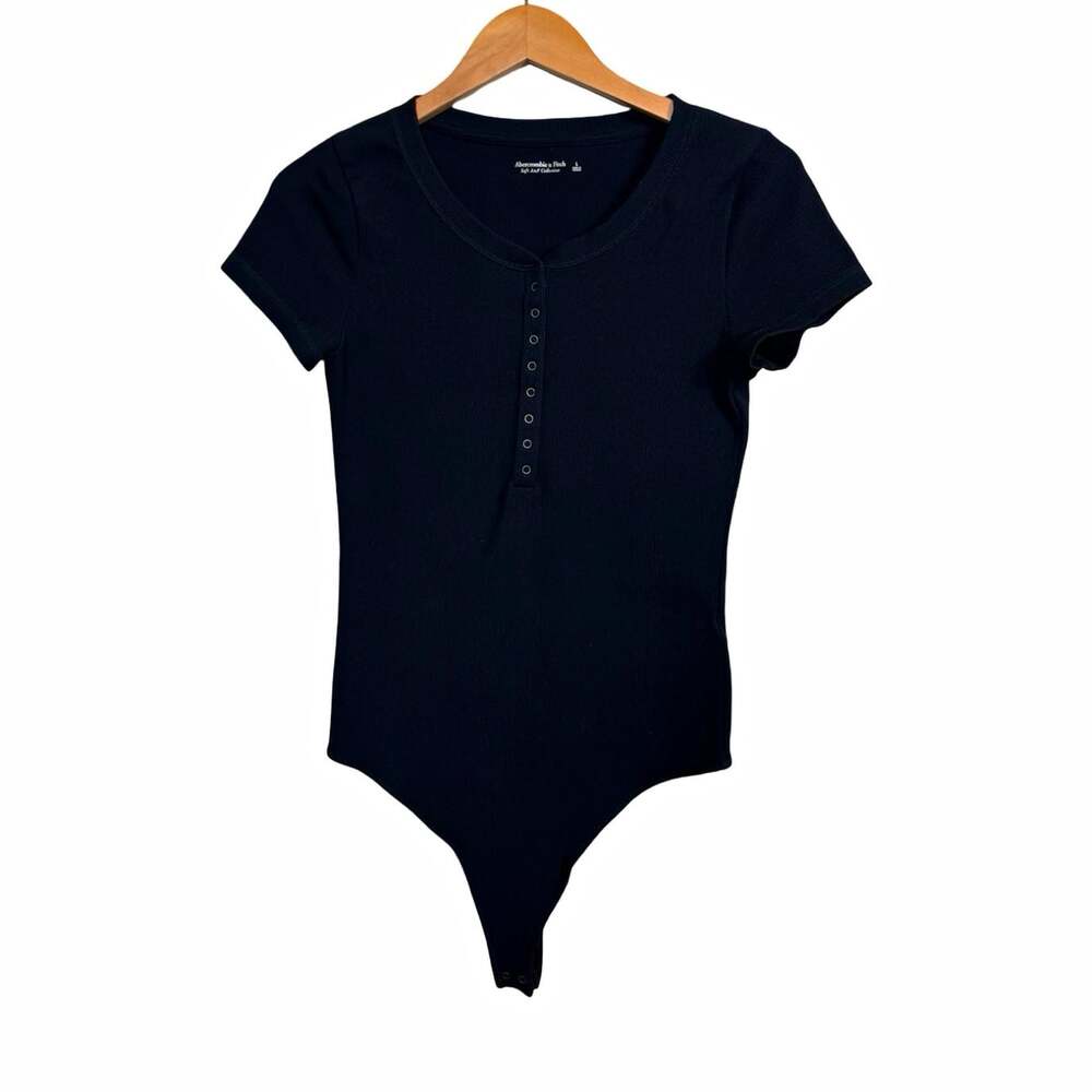 Abercrombie & Fitch Womens Black Button Accent Stretch Solid Bodysuit Size L